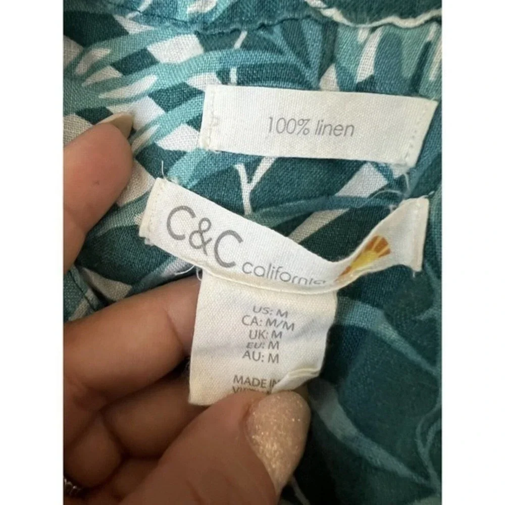 CC california Women linen top floral size medium hawaiian Leaves top - Picture 6 of 8